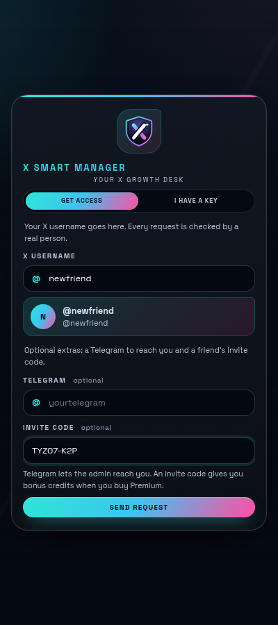 Invite friends panel in X SMART MANAGER